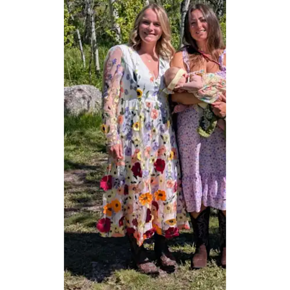 Lulus White 3D Floral Embroidered Front Back Blossom Midi Dress Size S NEW - Picture 13 of 14